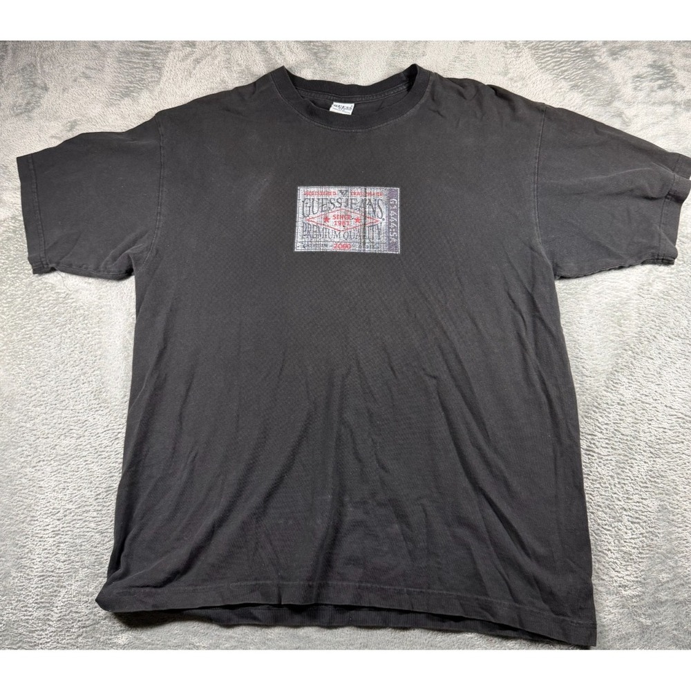 Vtg 90s Guess Jeans T Shirt Men's L Black Made USA Faded Graphic